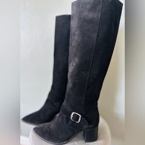 FREE PEOPLE Dahlia Black Knee-High Suede Slouch Boots | Womens 38  NWT